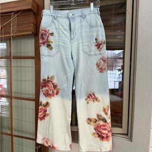 Pilcro Light Blue Floral Wide Leg Jeans